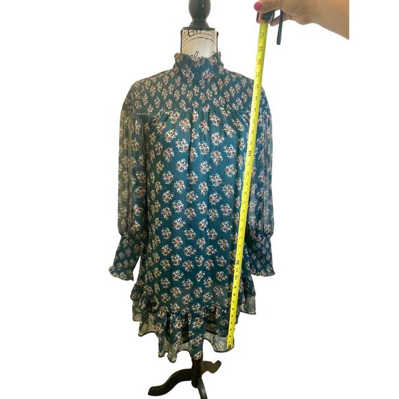 WALTER BAKER MINI DRESS MESSY MOCK FLORAL GREEN RUCHED CUFFS SZ S RUFFLES PREPPY - Picture 11 of 16